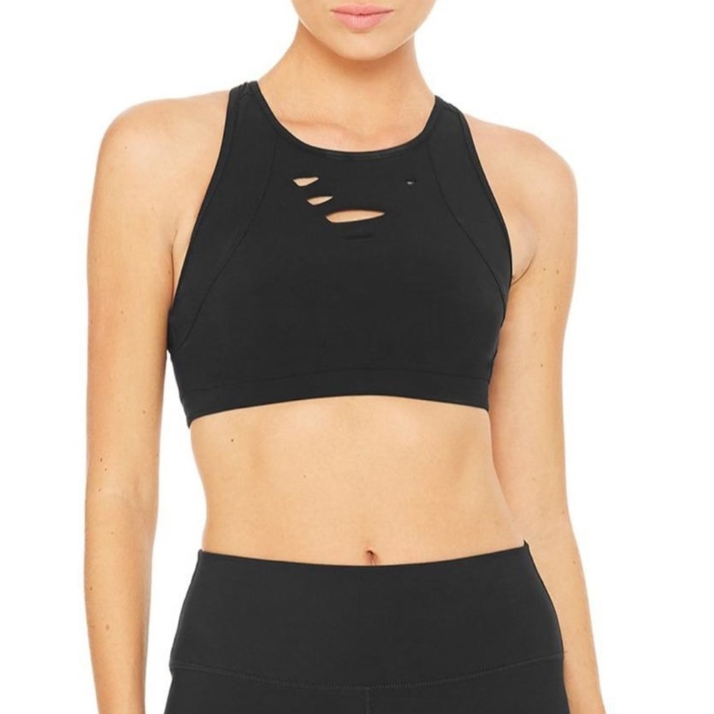 Black Distressed Alo Warrior Sports Bra
